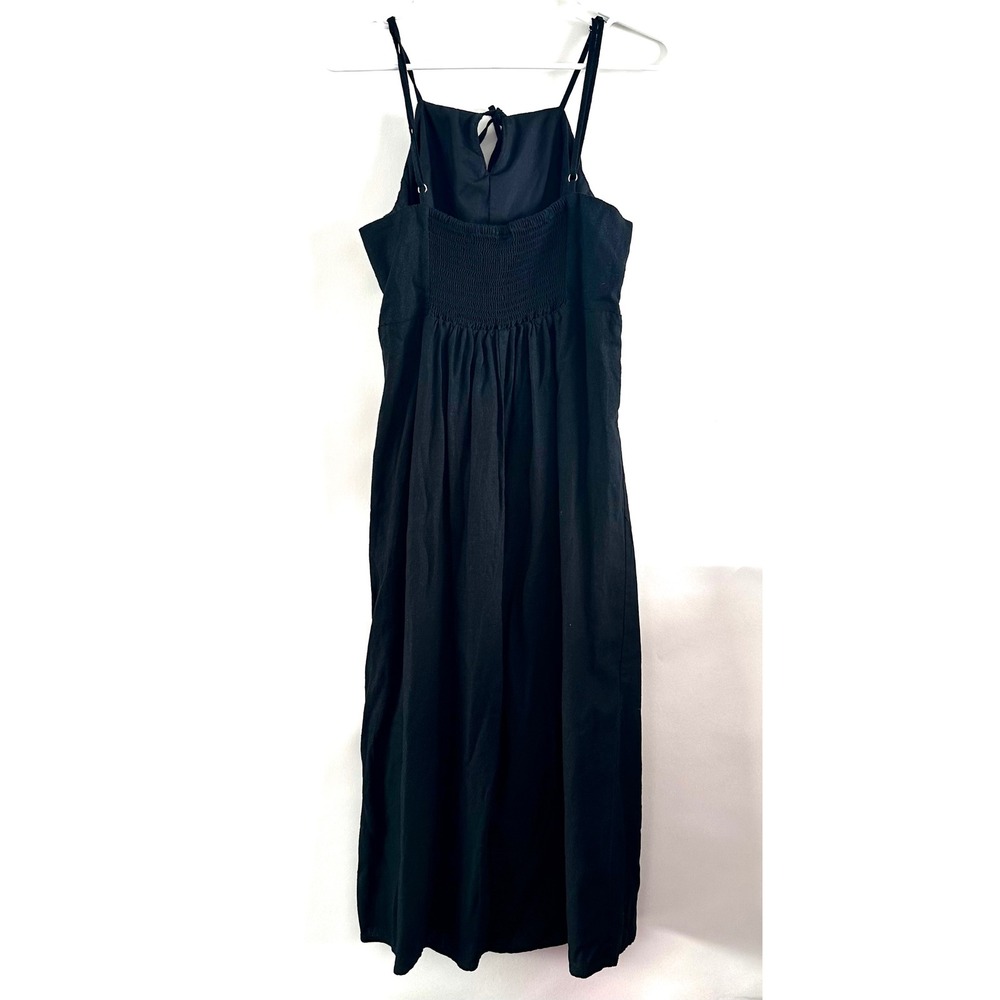 Universal Thread Black Linen Blend Smocked Back Midi Dress Sleeveless NWT L - Picture 2 of 6
